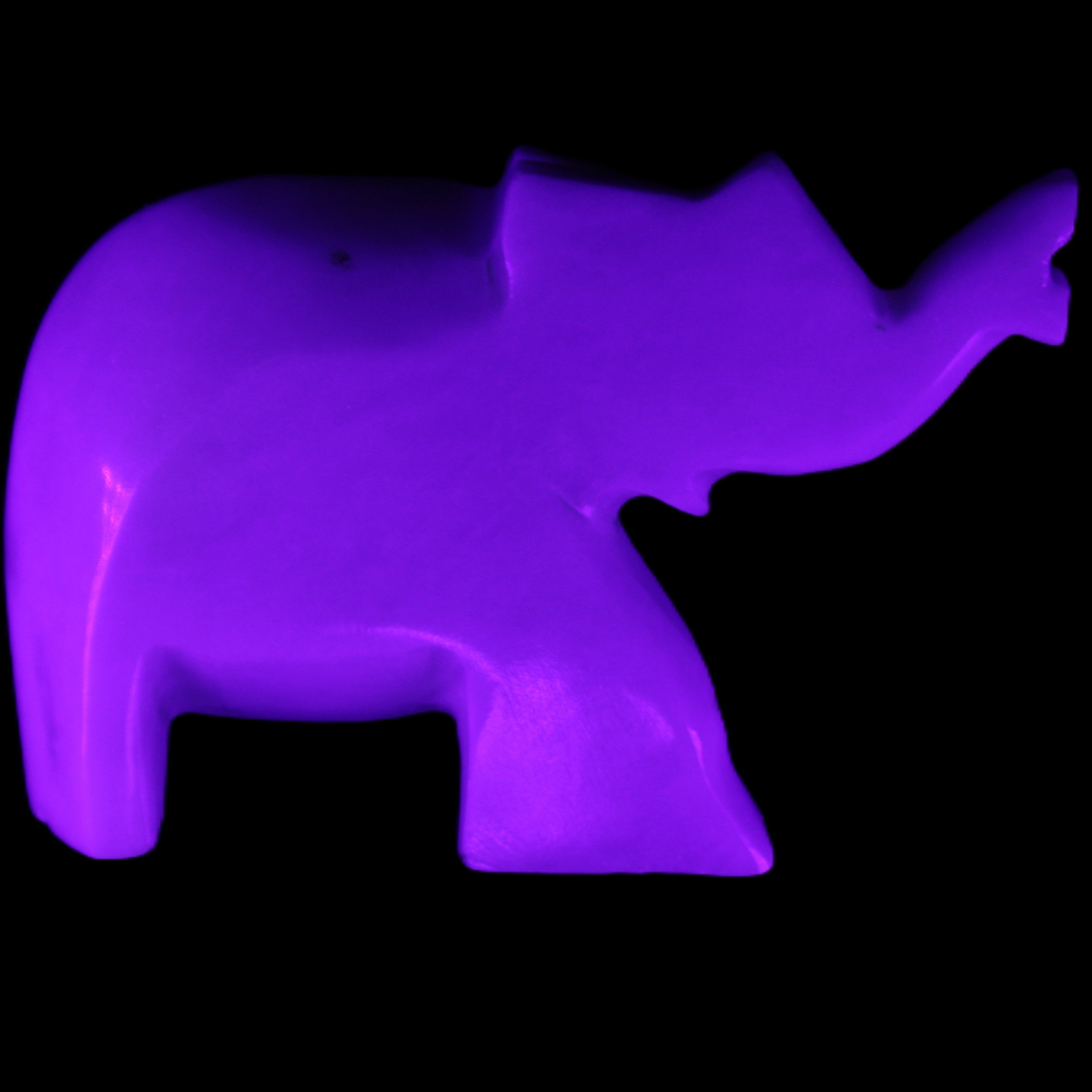 White Jade hand-carved Elephant platter 149*100*24mm 458g in UV light - Rocks and Things Store