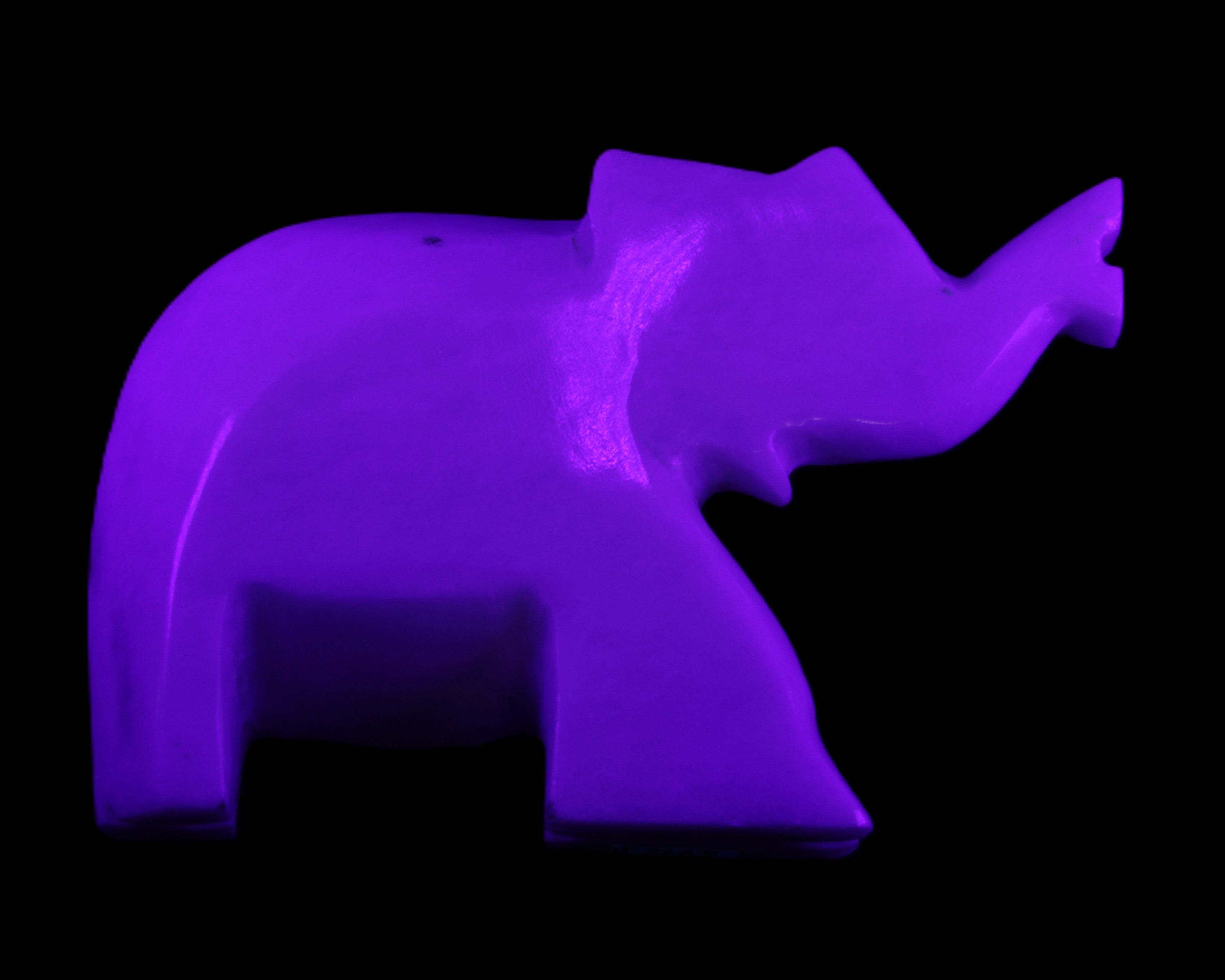 White Jade hand-carved Elephant platter 149*100*24mm 458g in UV light - Rocks and Things Store
