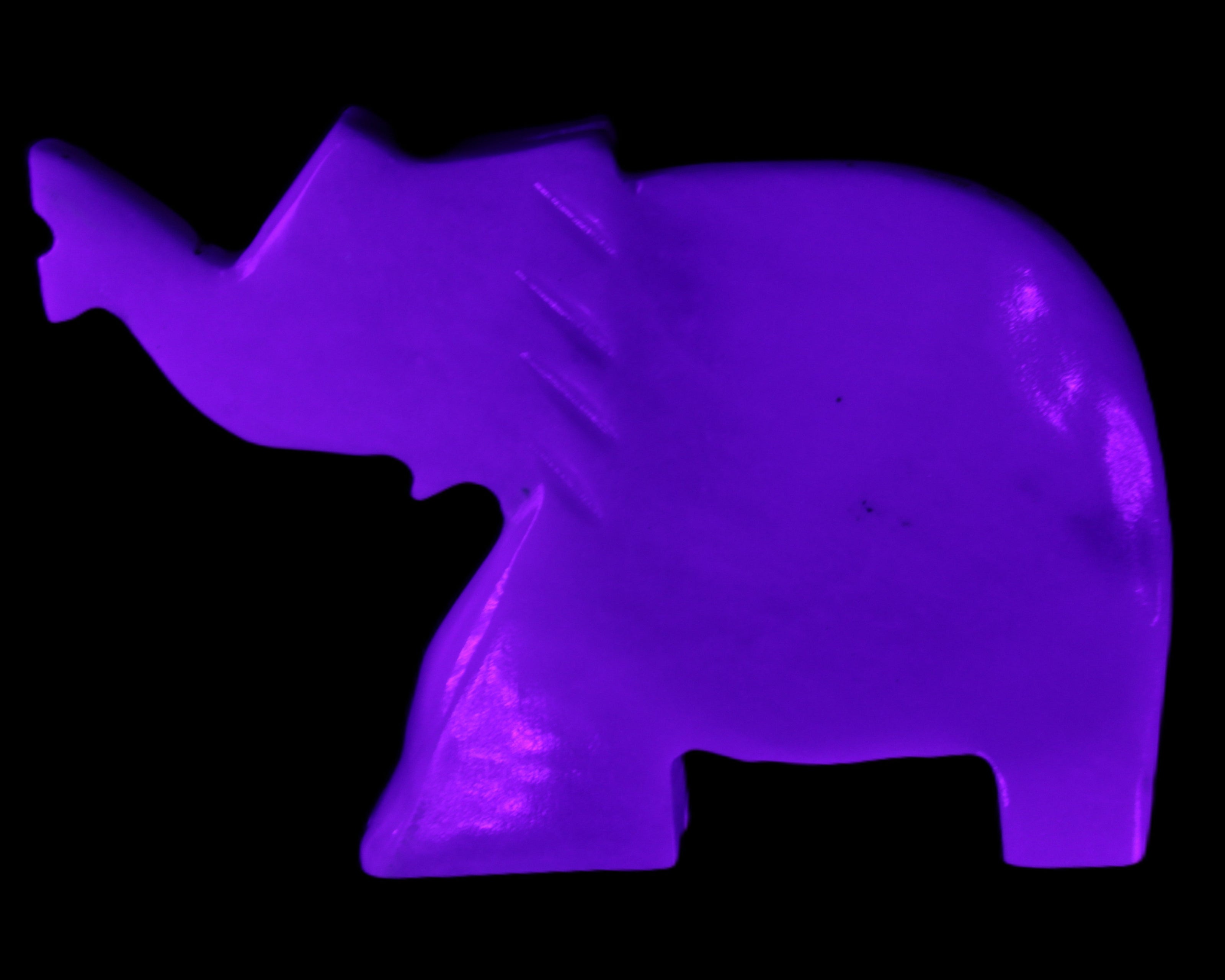 White Jade hand-carved Elephant platter 149*100*24mm 458g in UV light - Rocks and Things Store