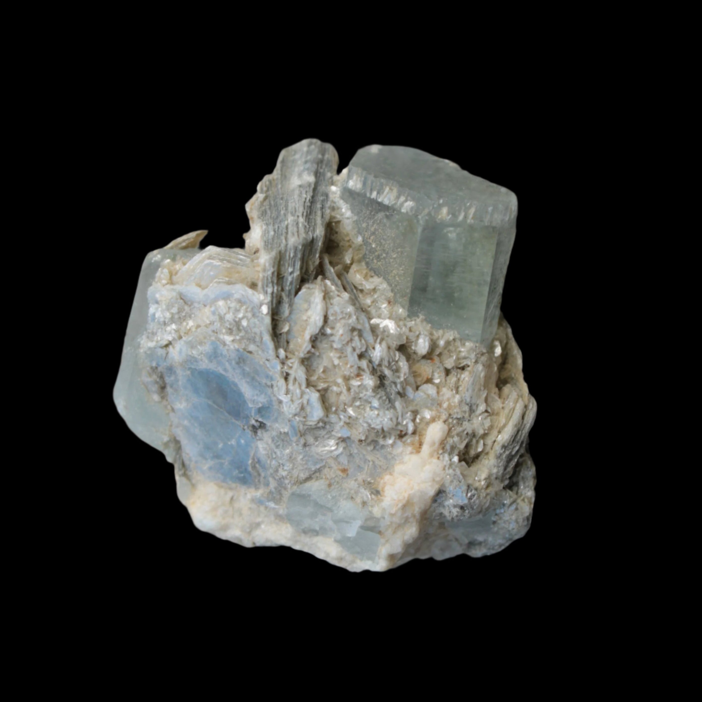 Blue Aquamarine terminated crystals in mica from Afghanistan 29.2g - Rocks and Things Store