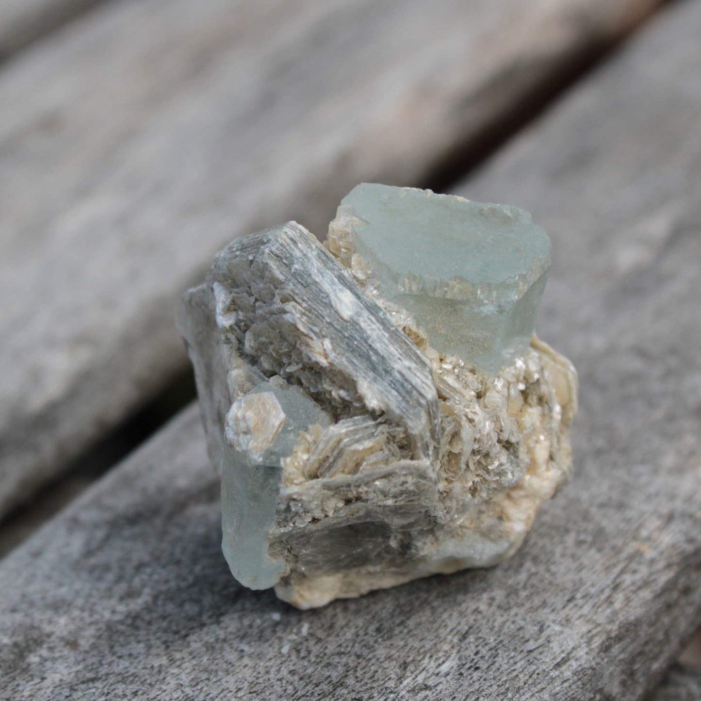 Blue Aquamarine terminated crystals in mica from Afghanistan 29.2g