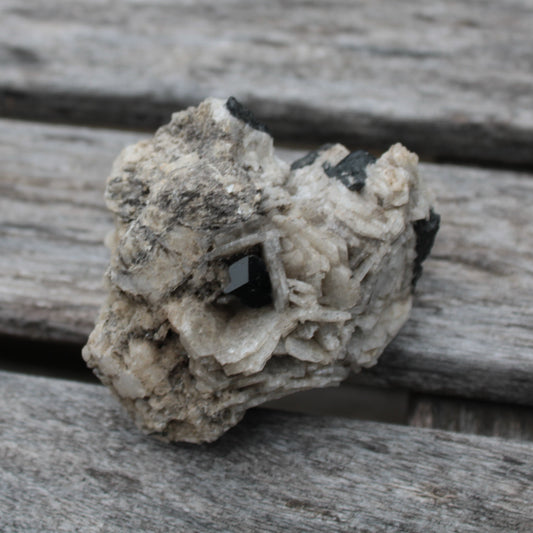 Black Aegirine pyramidal terminated crystal in Mica Feldspar matrix from Skardu, Pakistan 144.7g