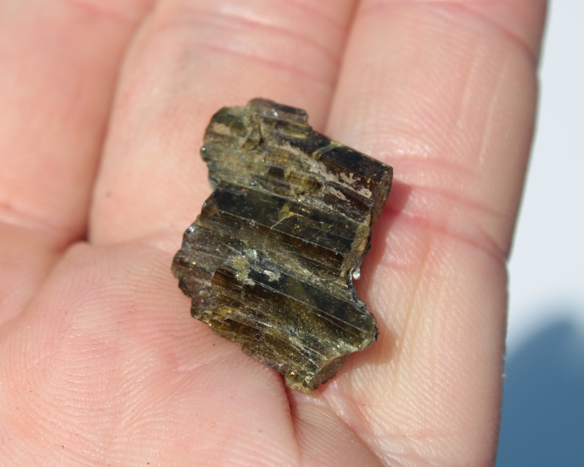 Olive Green with Golden Yellow Tourmaline columnar cluster from Skardu, Pakistan 3g Rocks and Things