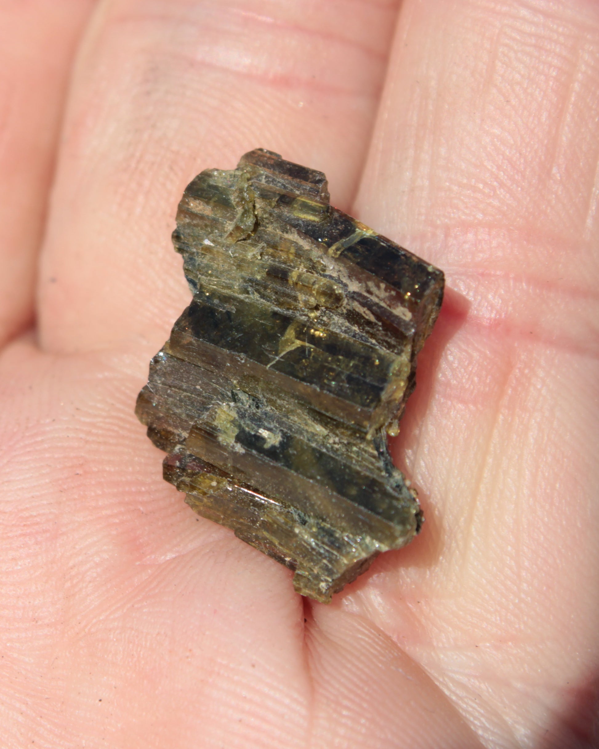 Olive Green with Golden Yellow Tourmaline columnar cluster from Skardu, Pakistan 3g Rocks and Things