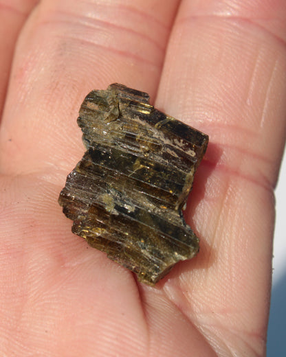 Olive Green with Golden Yellow Tourmaline columnar cluster from Skardu, Pakistan 3g Rocks and Things