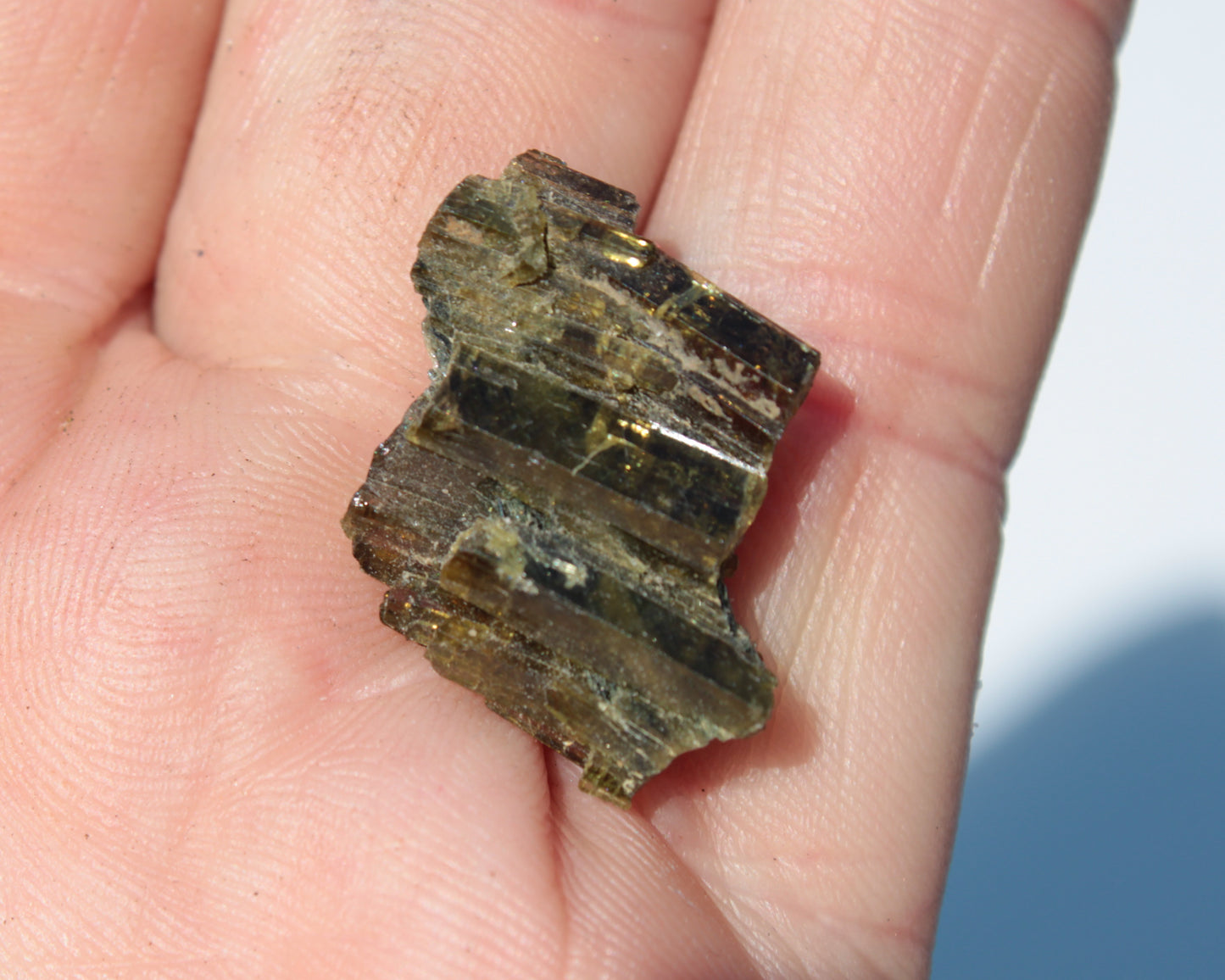 Olive Green with Golden Yellow Tourmaline columnar cluster from Skardu, Pakistan 3g Rocks and Things