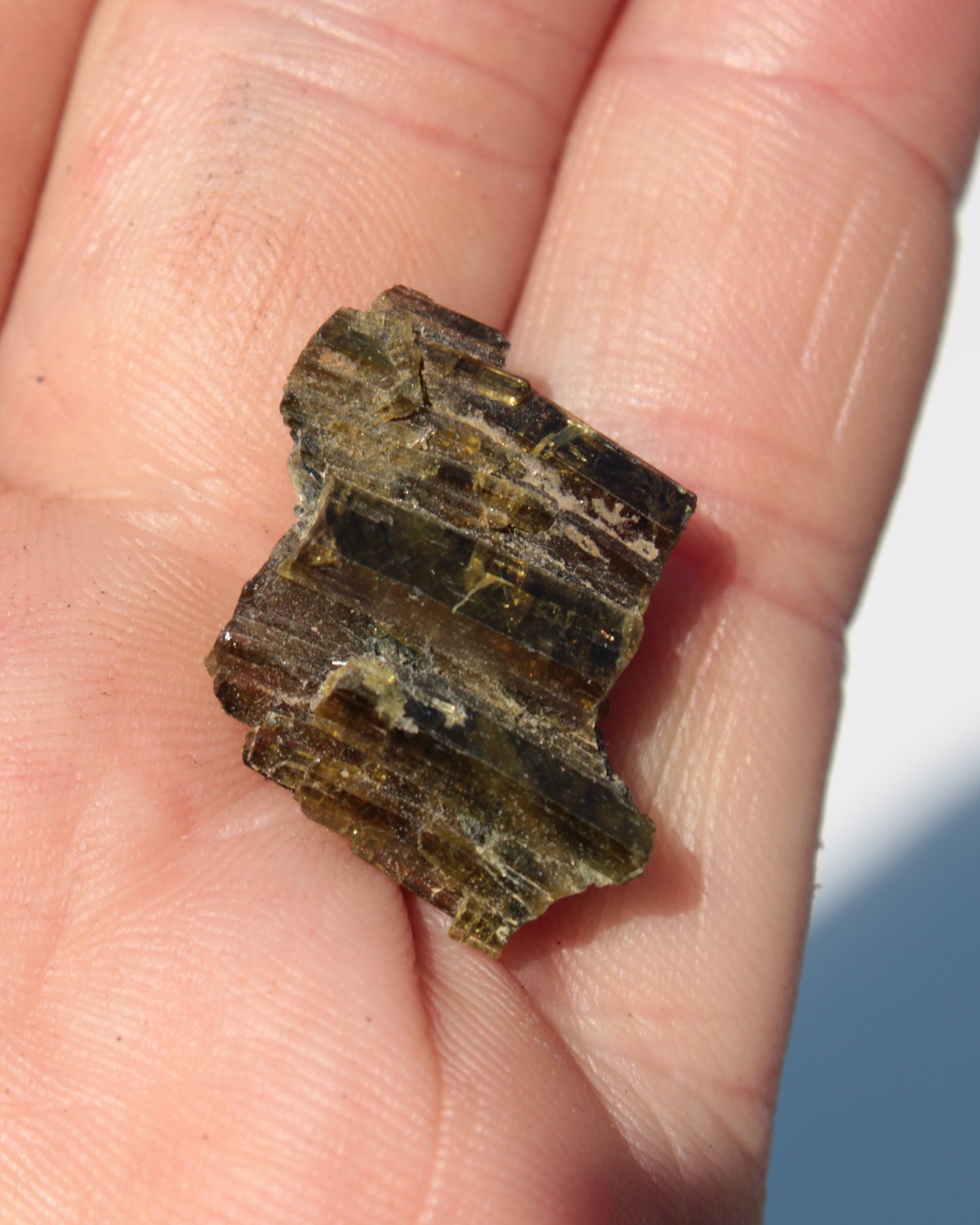 Olive Green with Golden Yellow Tourmaline columnar cluster from Skardu, Pakistan 3g Rocks and Things