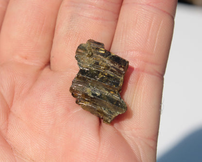 Olive Green with Golden Yellow Tourmaline columnar cluster from Skardu, Pakistan 3g Rocks and Things