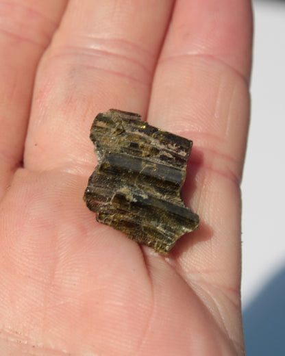 Olive Green with Golden Yellow Tourmaline columnar cluster from Skardu, Pakistan 3g Rocks and Things