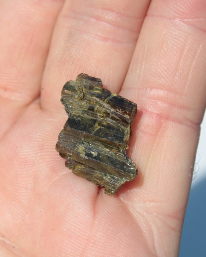 Olive Green with Golden Yellow Tourmaline columnar cluster from Skardu, Pakistan 3g Rocks and Things