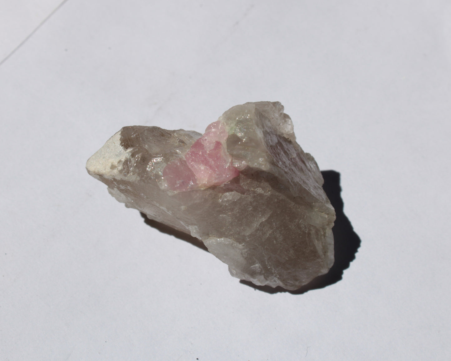 Pink Tourmaline on Smoky Quartz crystal from Afghanistan 112.8ct 22.56g Rocks and Things