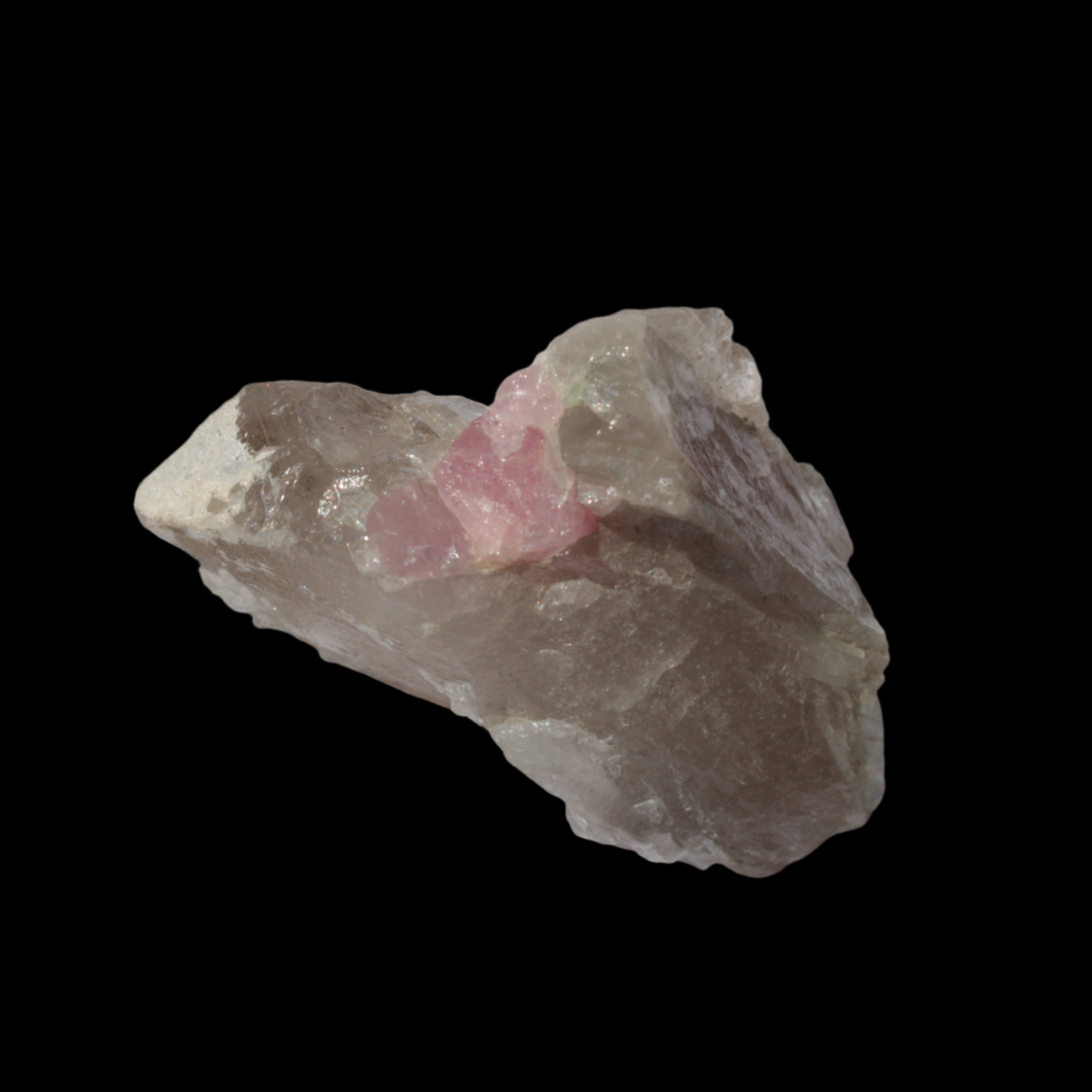 Pink Tourmaline on Smoky Quartz crystal from Afghanistan 112.8ct 22.56g in sunshine - Rocks and Things Store