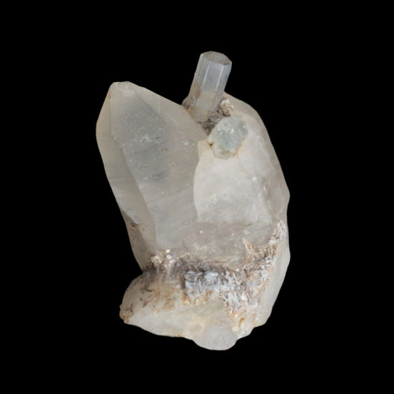 Terminated Aquamarine crystal pair in twinned Quartz crystal 57.6ct 11.5g - Rocks and Things Store