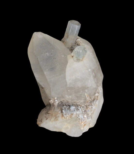 Terminated Aquamarine crystal pair in twinned Quartz crystal 57.6ct 11.5g - Rocks and Things Store