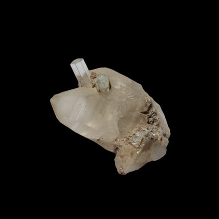 Terminated Aquamarine crystal pair in twinned Quartz crystal 57.6ct 11.5g - Rocks and Things Store