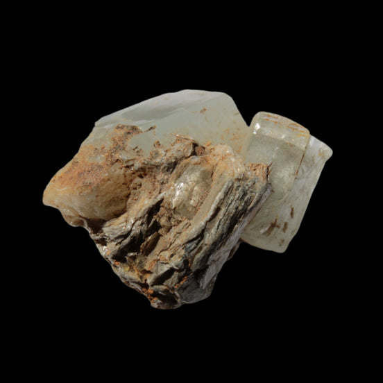 Clear terminated Aquamarine crystal cluster with Muscovite from Afghanistan in sunshine 13.1g - Rocks and Things Store