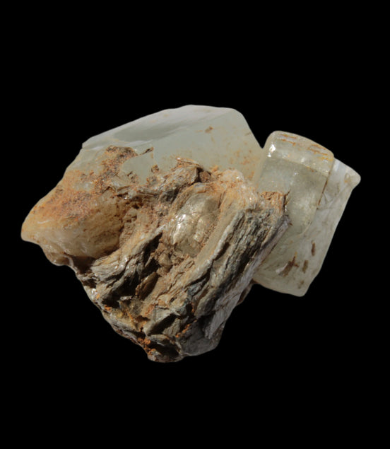 Clear terminated Aquamarine crystal cluster with Muscovite from Afghanistan in sunshine 13.1g - Rocks and Things Store