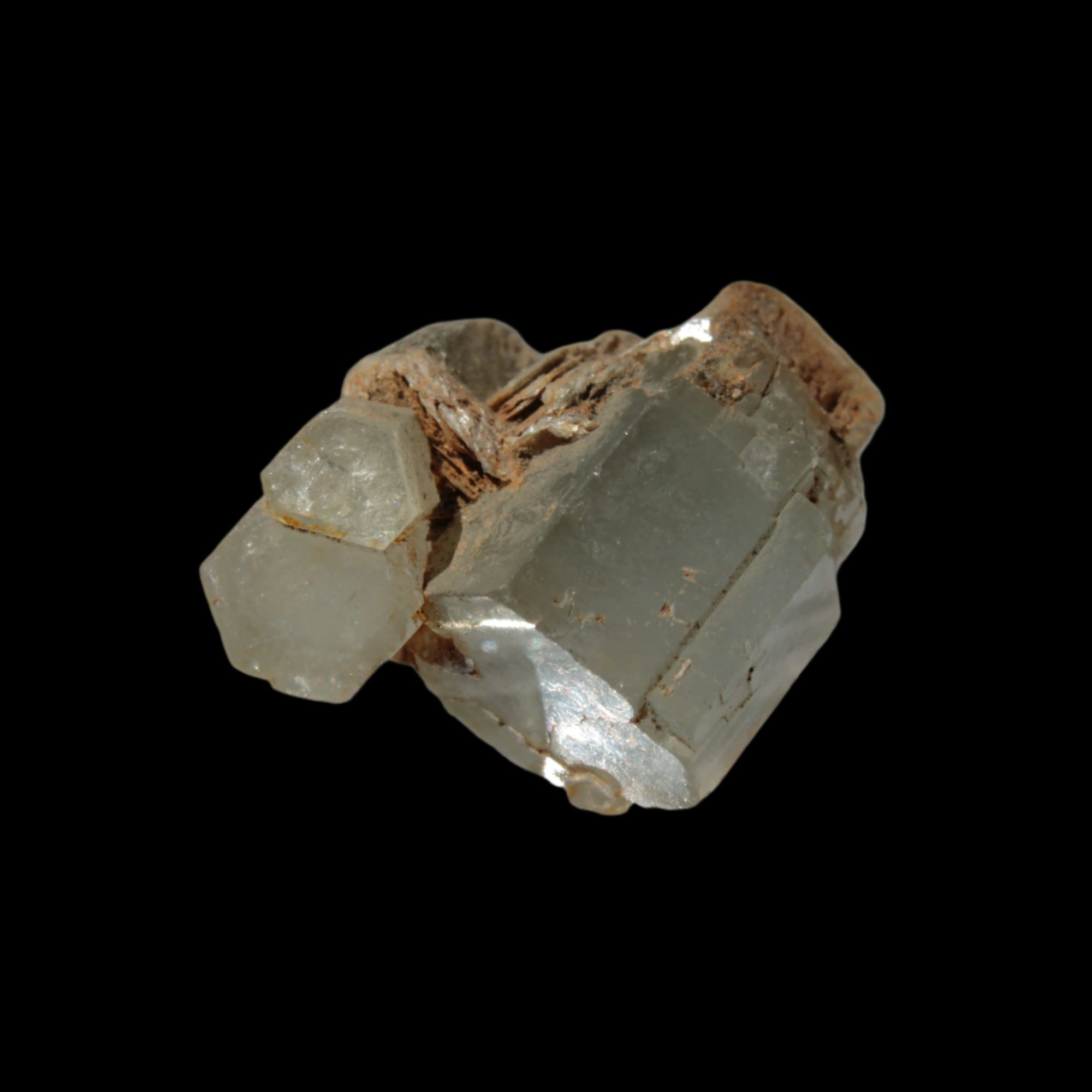 Clear terminated Aquamarine crystal cluster with Muscovite from Afghanistan in sunshine 13.1g - Rocks and Things Store