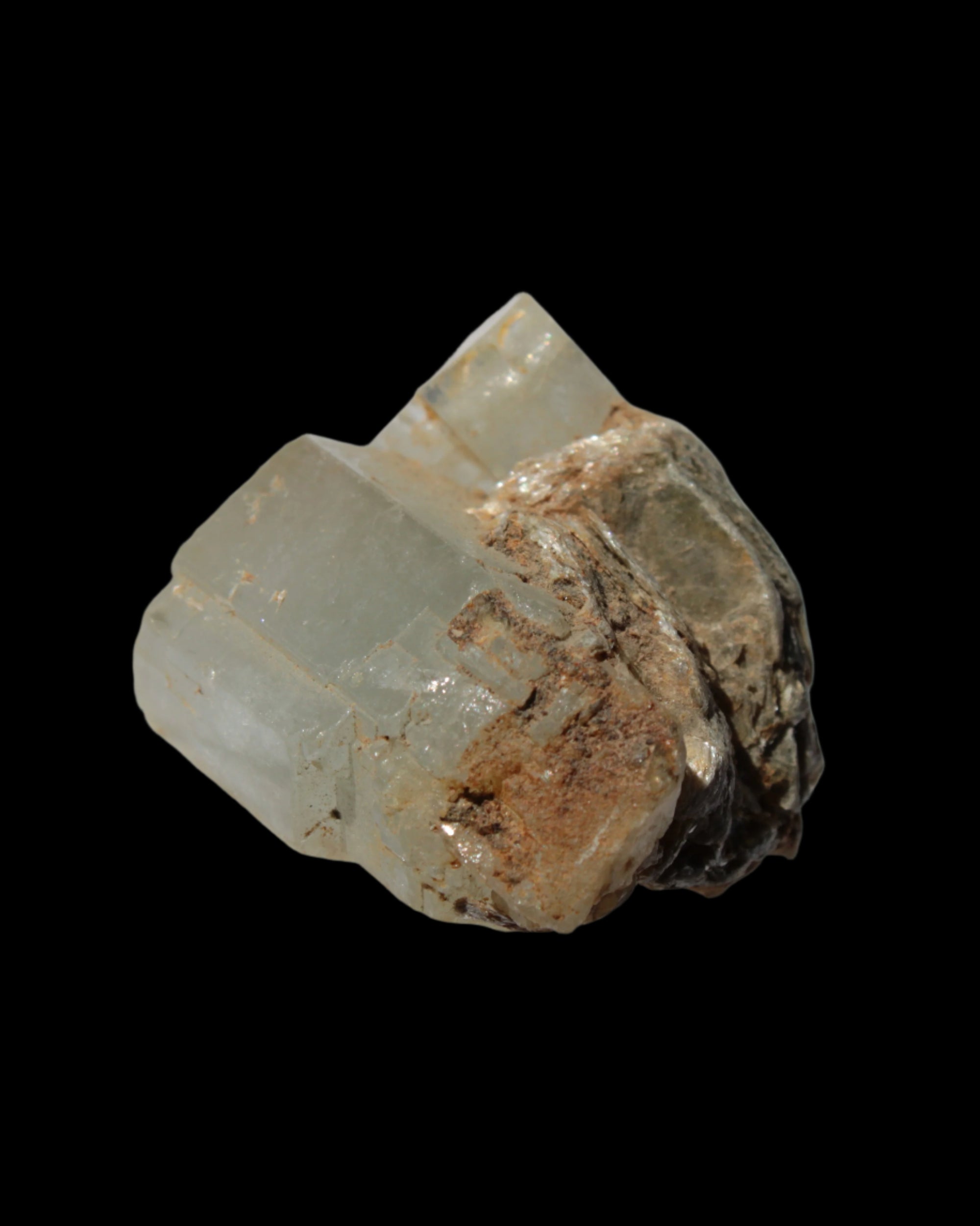 Clear terminated Aquamarine crystal cluster with Muscovite from Afghanistan in sunshine 13.1g - Rocks and Things Store