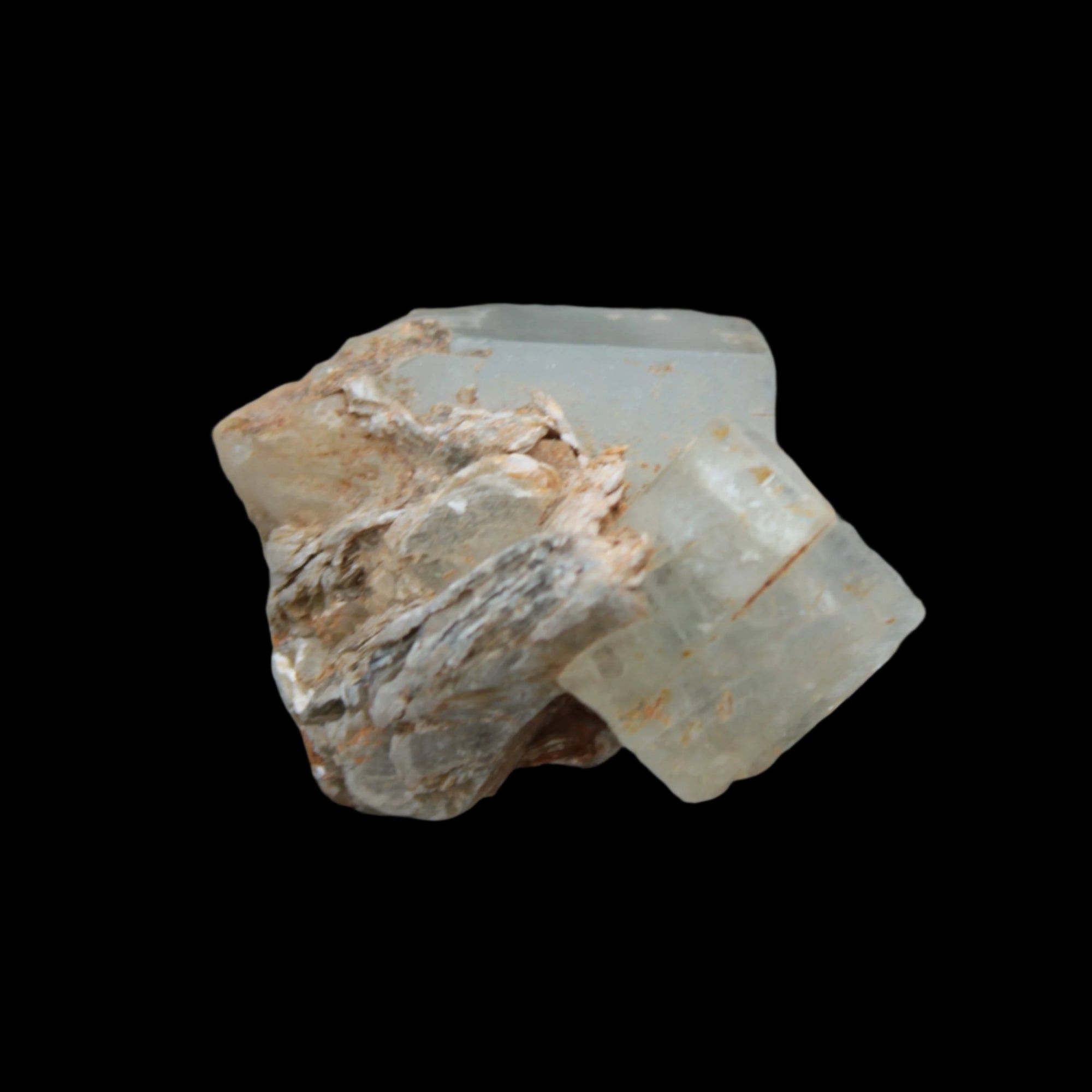 Clear terminated Aquamarine crystal cluster with Muscovite from Afghanistan in sunshine 13.1g - Rocks and Things Store