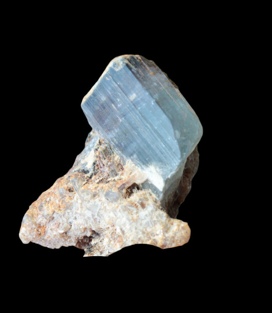 Green multi-coloured Tourmaline crystal in matrix from Skardu, Pakistan 96.6ct 19.3g in sunshine - Rocks and Things Store