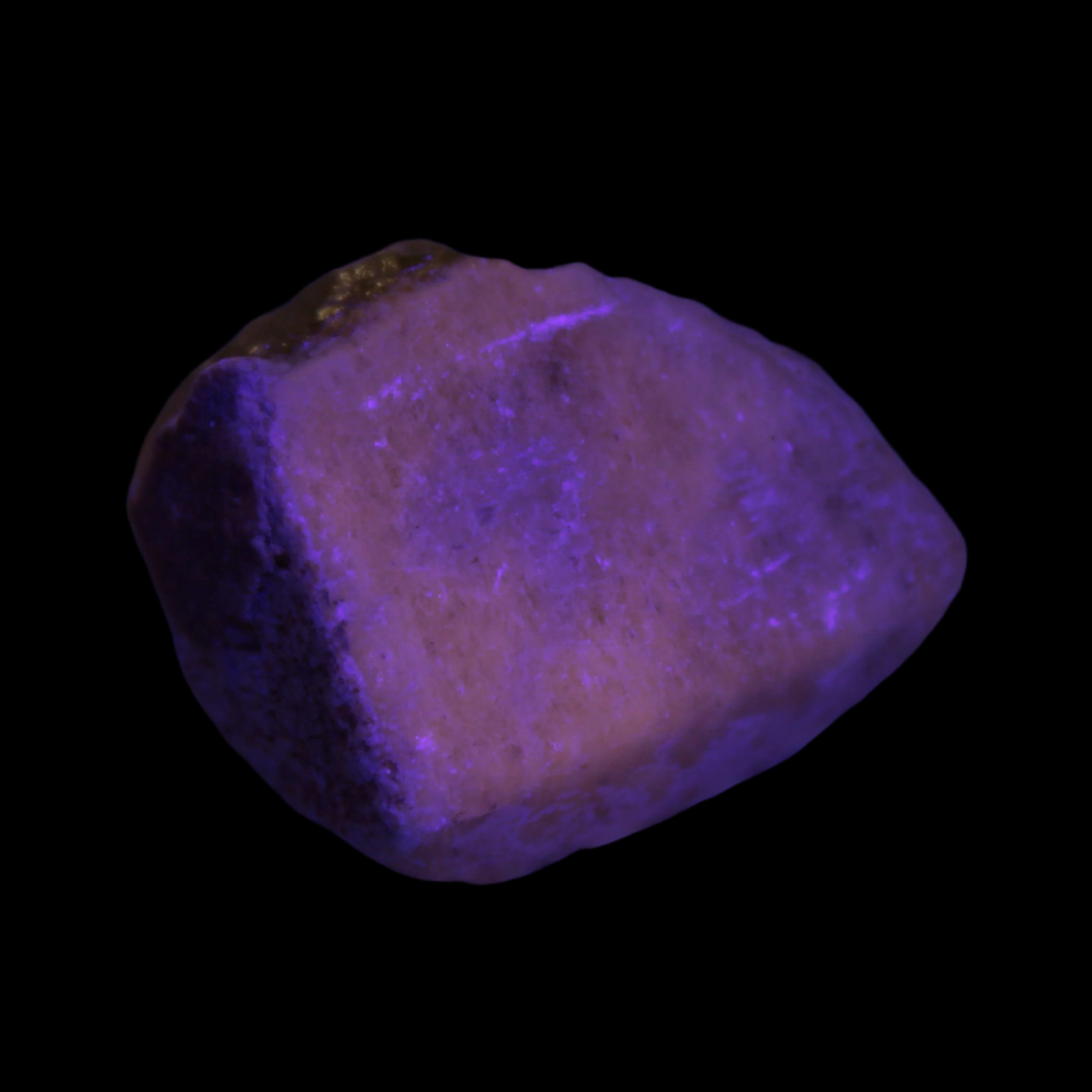 Yellow crystal Apatite with pink faces UV reactive from Afghanistan 115.6ct 23.1g in UV light - Rocks and Things Store