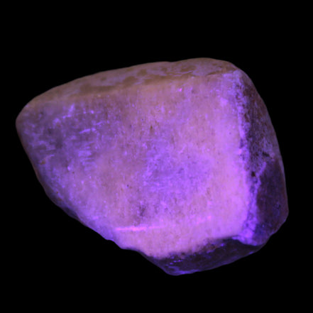 Yellow crystal Apatite with pink faces UV reactive from Afghanistan 115.6ct 23.1g in UV light - Rocks and Things Store