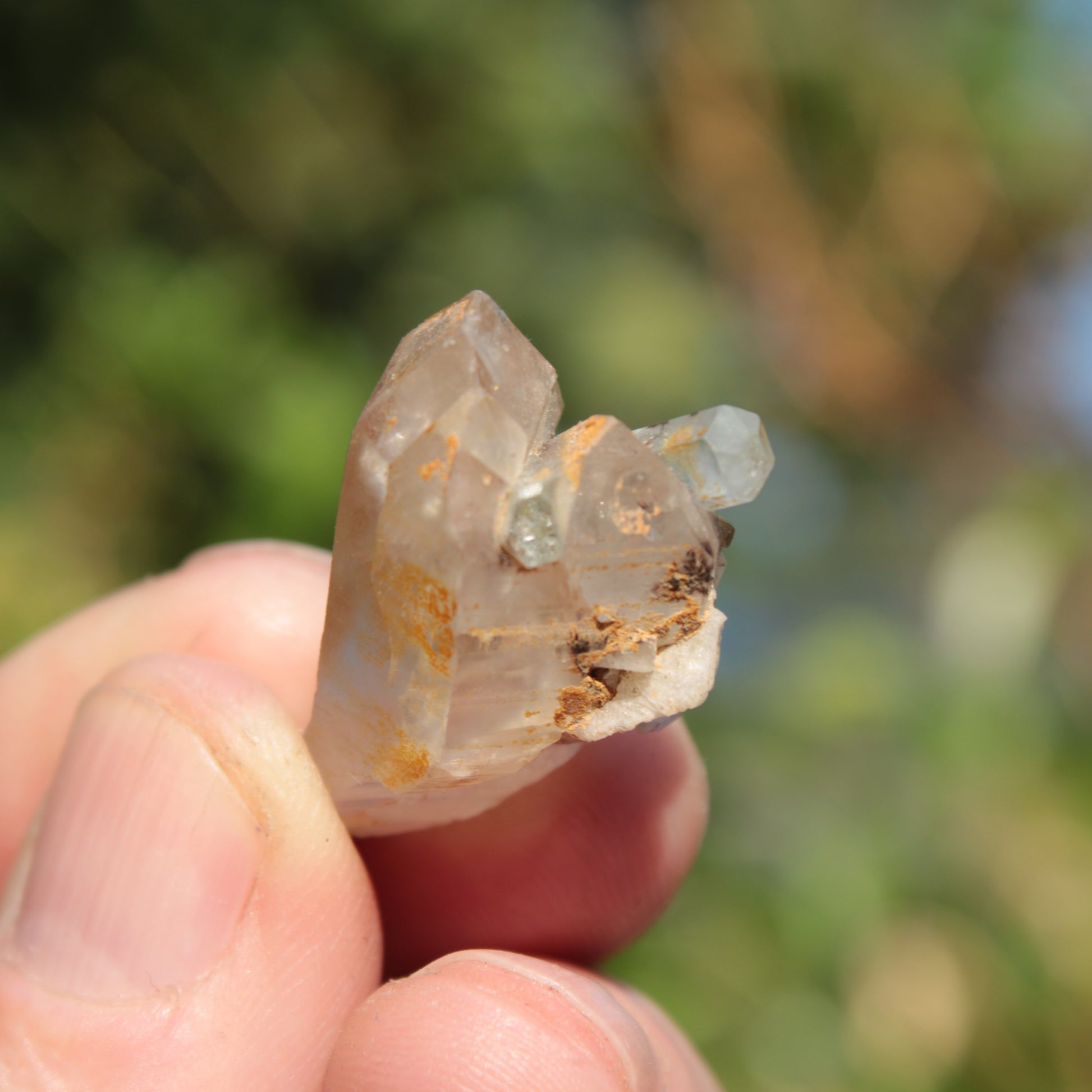 Lemurian elestial Smoky Quartz cluster with Aquamarine from Afghanistan 44.4ct 8.9g Rocks and Things