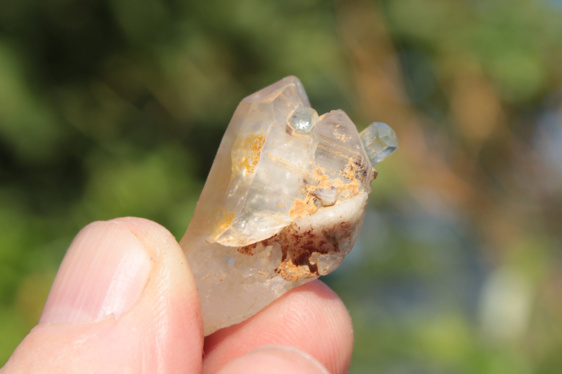 Lemurian elestial Smoky Quartz cluster with Aquamarine from Afghanistan 44.4ct 8.9g Rocks and Things