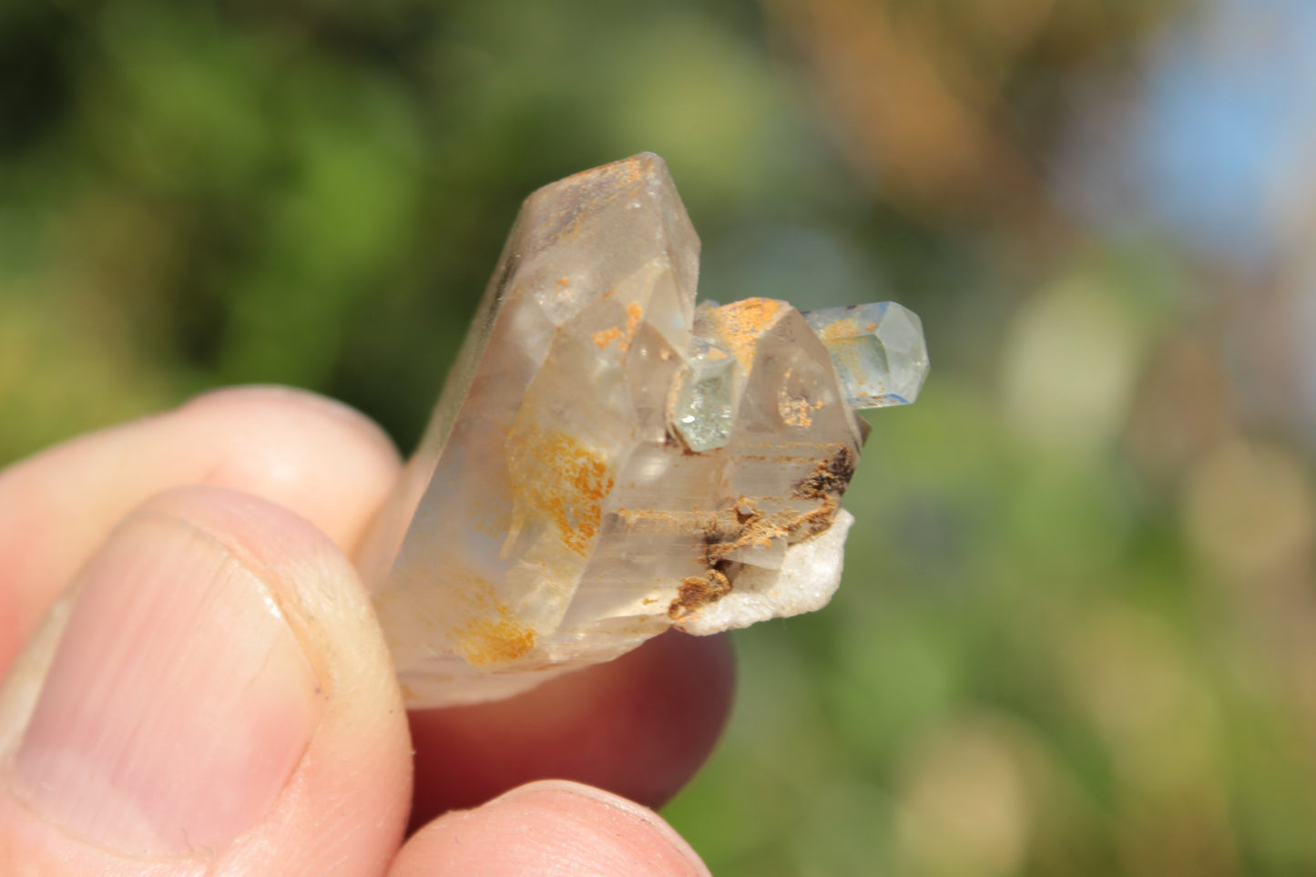 Lemurian elestial Smoky Quartz cluster with Aquamarine from Afghanistan 44.4ct 8.9g Rocks and Things