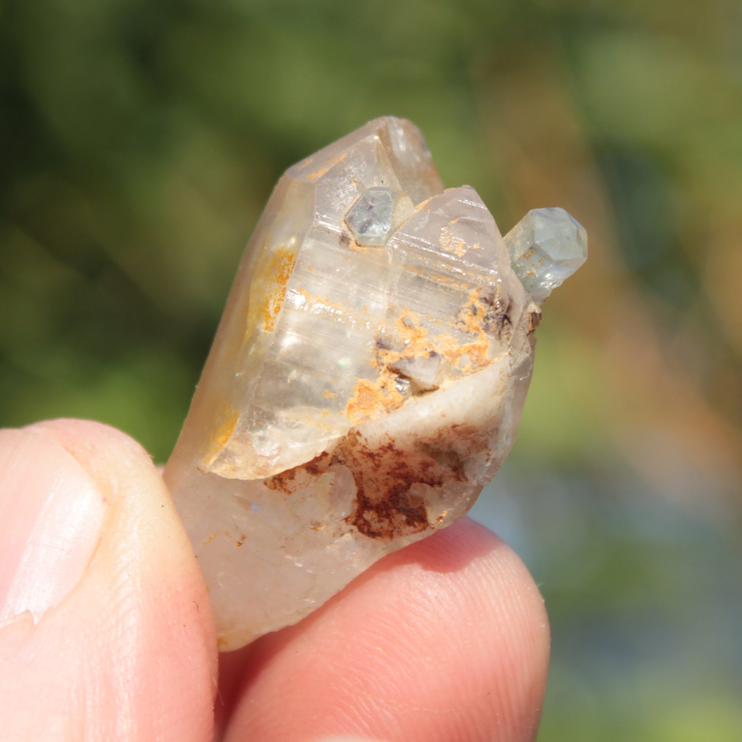 Lemurian elestial Smoky Quartz cluster with Aquamarine from Afghanistan 44.4ct 8.9g Rocks and Things