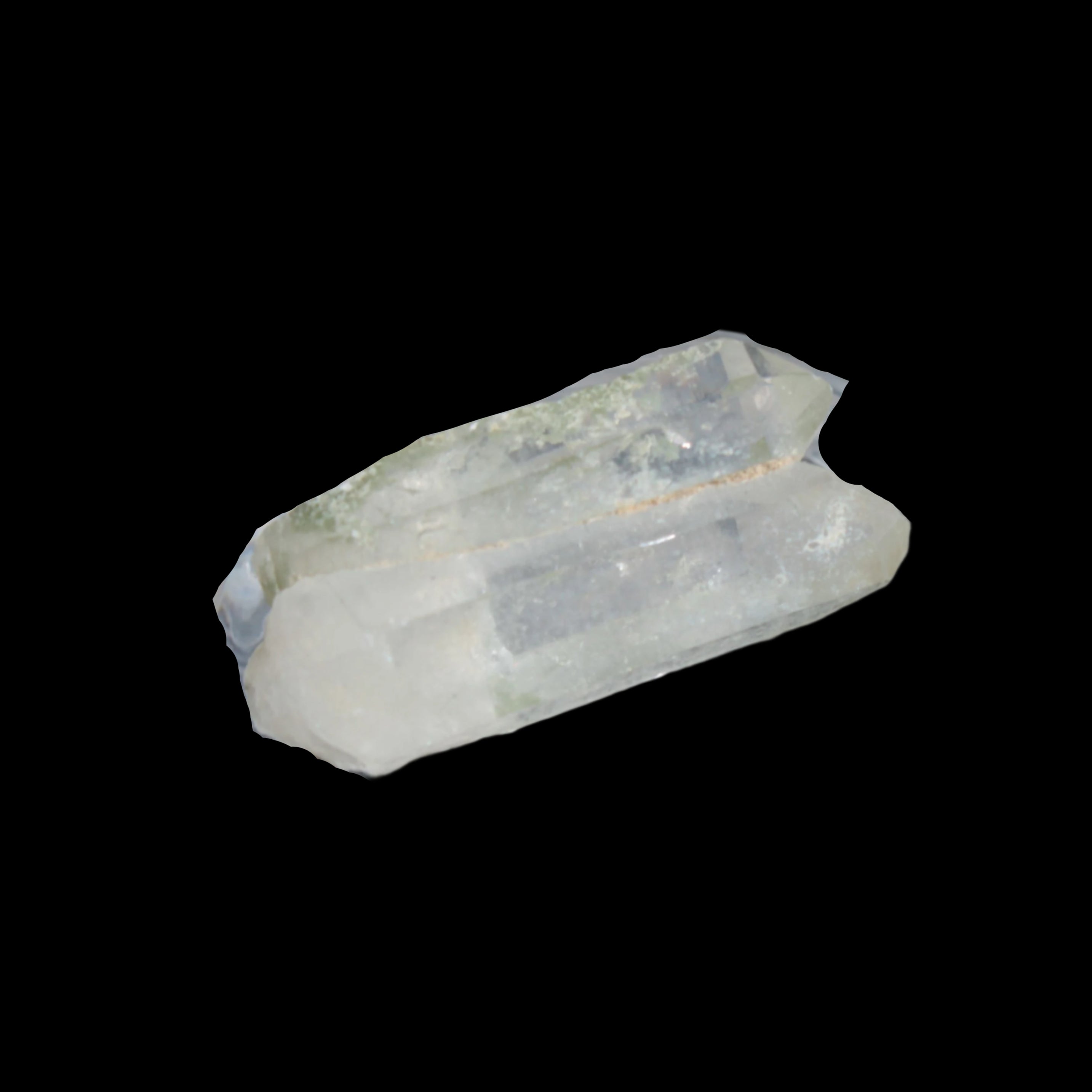 Non-identical Twinned Chlorite Quartz, paired Yin Yang and Imprinted from Skardu 4.4g in sunshine - Rocks and Things Store