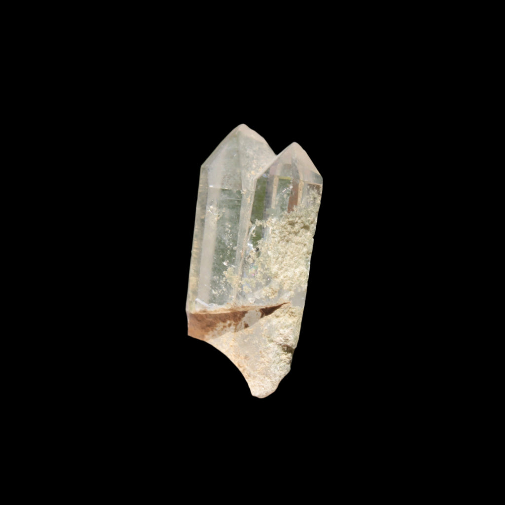 Non-identical Twinned Chlorite Quartz, paired Yin Yang and Imprinted from Skardu 4.4g in sunshine - Rocks and Things Store