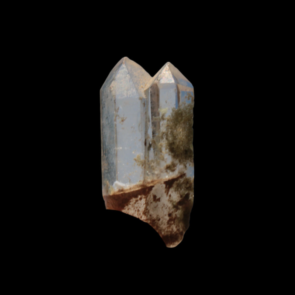 Non-identical Twinned Chlorite Quartz, paired Yin Yang and Imprinted from Skardu 4.4g in sunshine - Rocks and Things Store