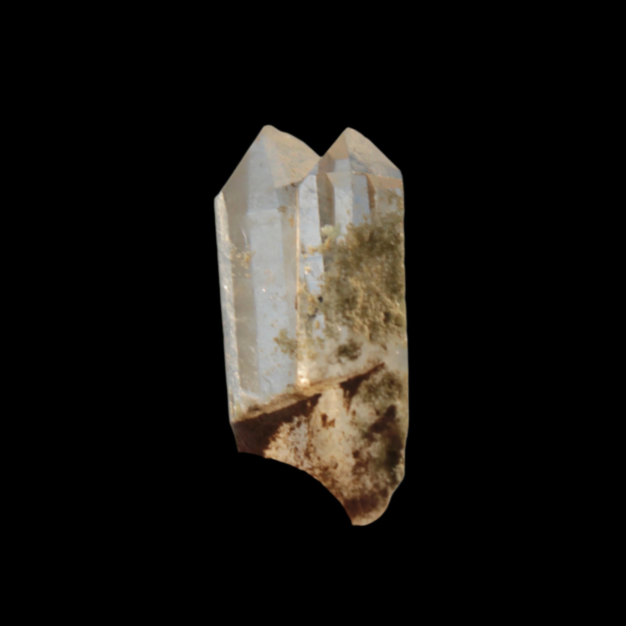 Non-identical Twinned Chlorite Quartz, paired Yin Yang and Imprinted from Skardu 4.4g in sunshine - Rocks and Things Store