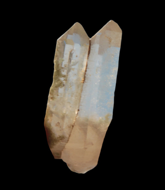 Non-identical Twinned Chlorite Quartz, paired Yin Yang and Imprinted from Skardu 4.4g in sunshine - Rocks and Things Store