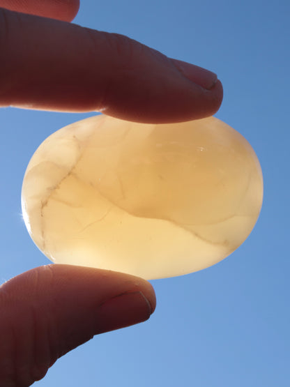 Honey Calcite palm stone from Pakistan 71.7g Rocks and Things