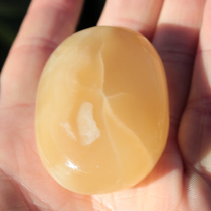 Honey Calcite palm stone from Pakistan 71.7g Rocks and Things