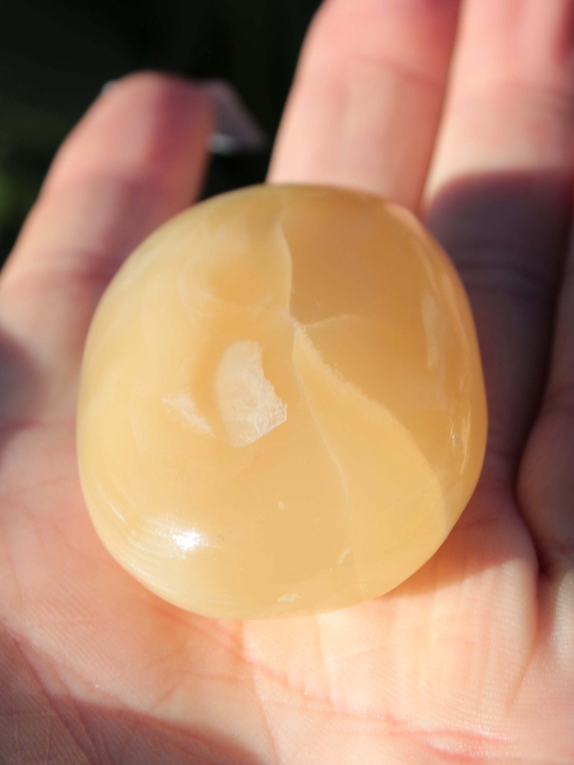 Honey Calcite palm stone from Pakistan 71.7g Rocks and Things