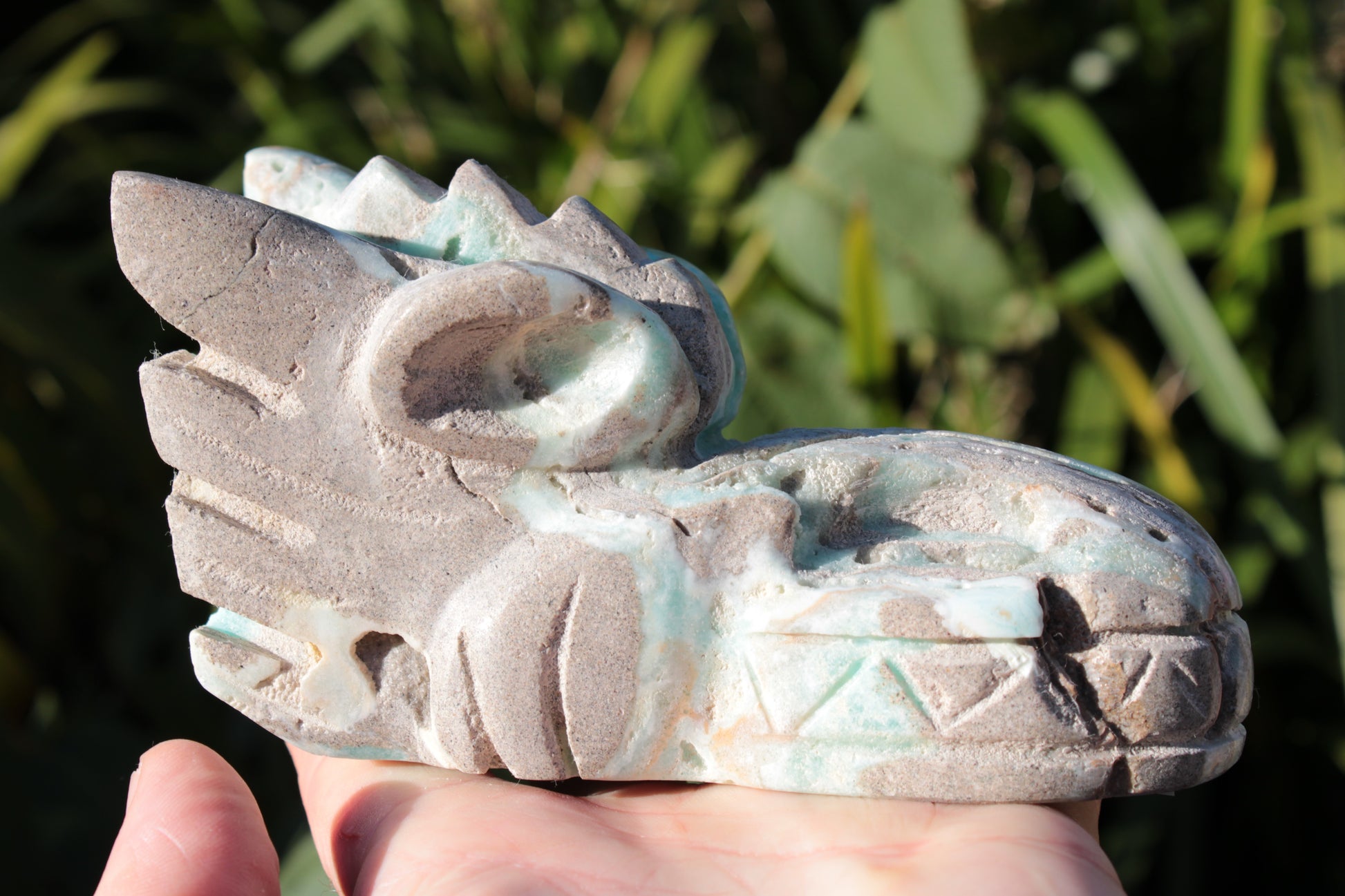 Caribbean Calcite hand-carved dragon's head 675g Rocks and Things