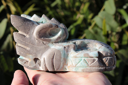 Caribbean Calcite hand-carved dragon's head 675g Rocks and Things