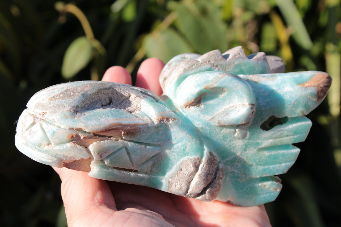 Caribbean Calcite hand-carved dragon's head 675g Rocks and Things