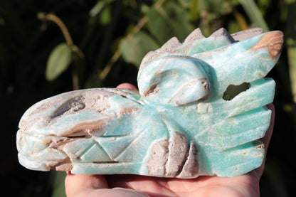 Caribbean Calcite hand-carved dragon's head 675g Rocks and Things