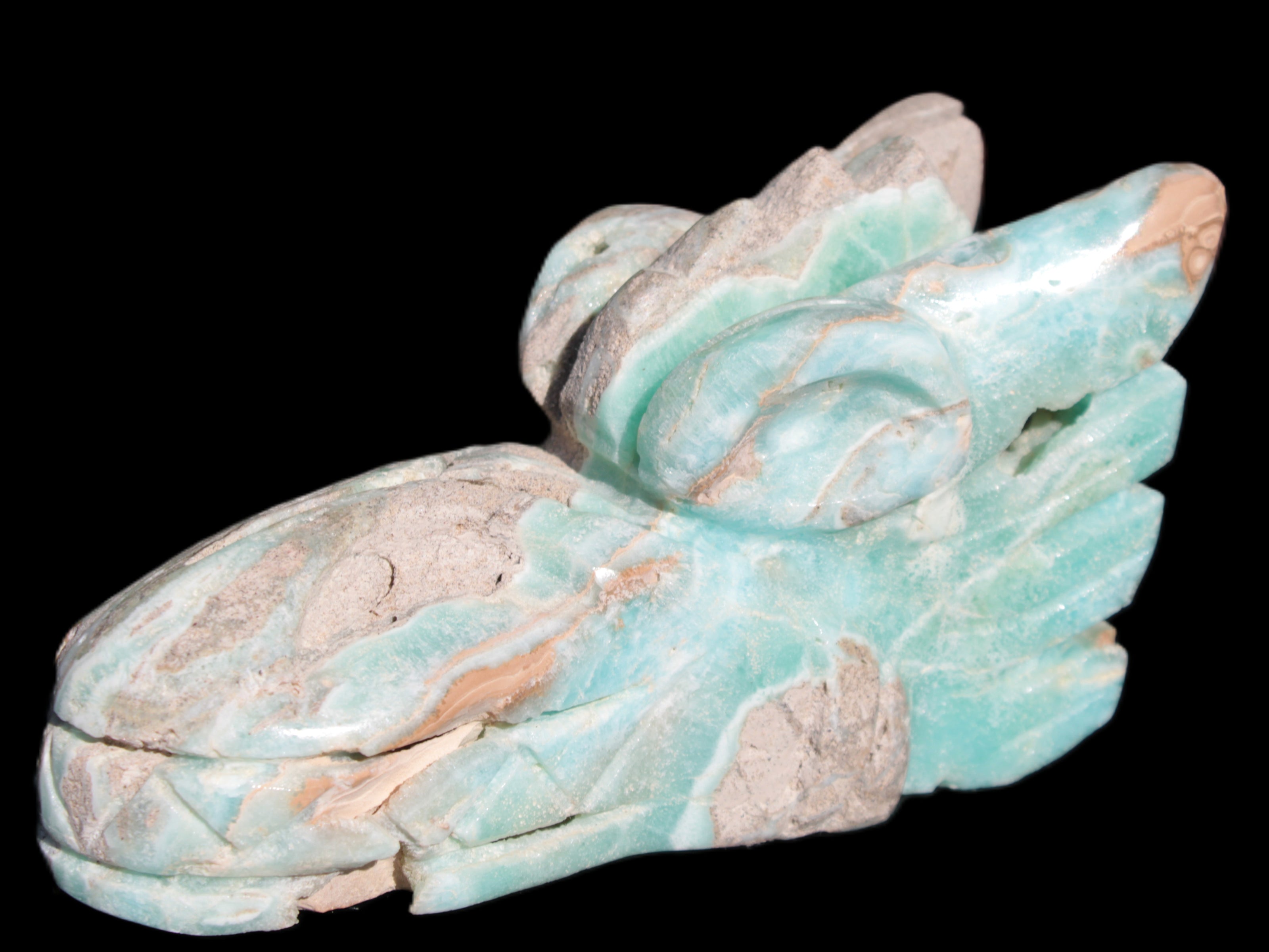 Caribbean Calcite hand-carved dragon's head 675g