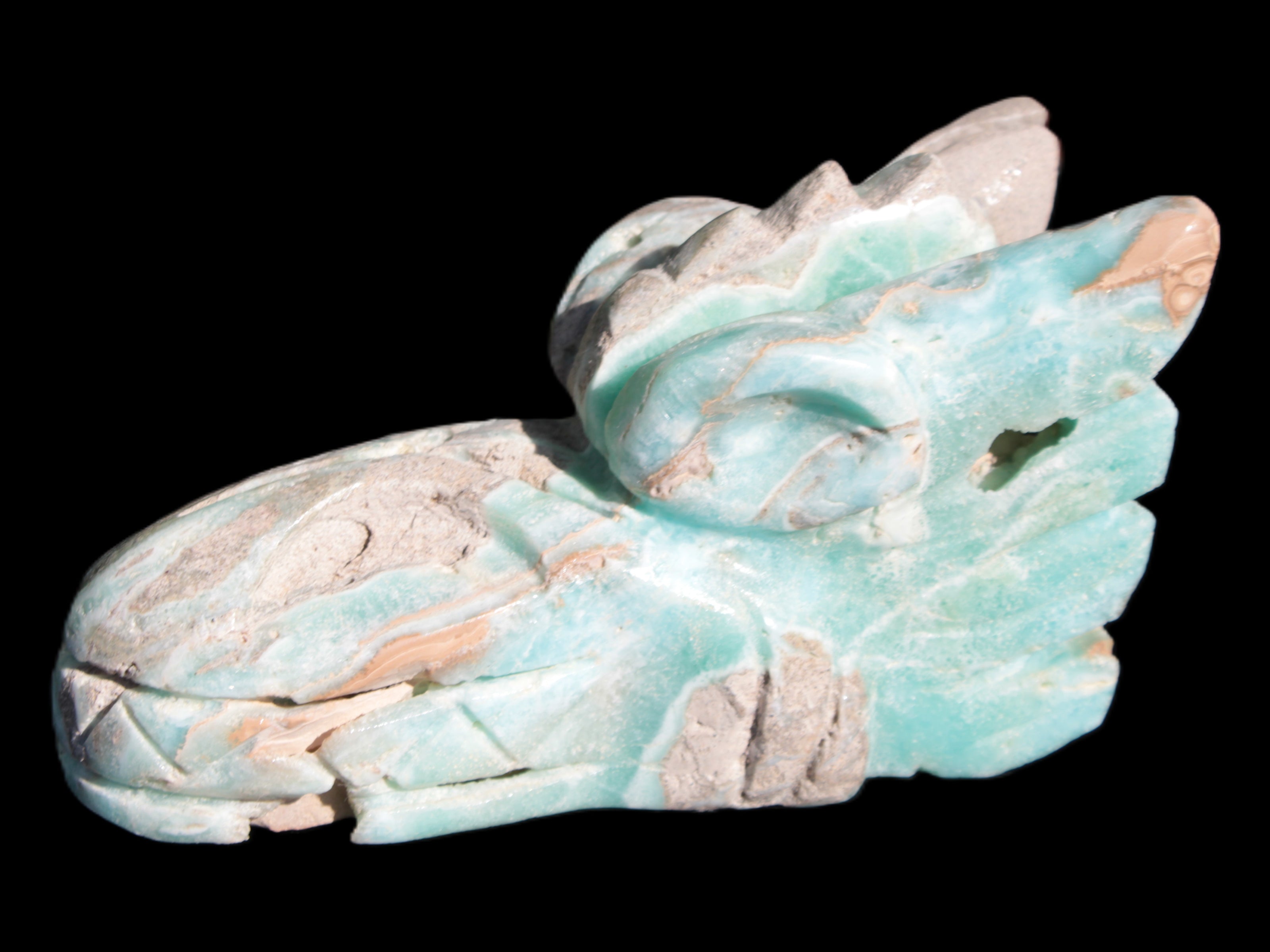 Caribbean Calcite hand-carved dragon's head 675g
