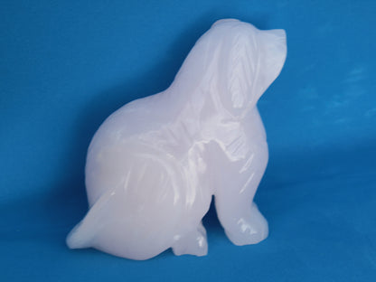 Mangano Calcite hand-carved sitting dog 604g Rocks and Things