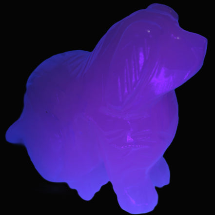 Mangano Calcite hand-carved sitting dog 604g Rocks and Things Store