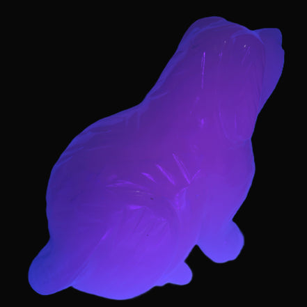 Mangano Calcite hand-carved sitting dog 604g Rocks and Things Store