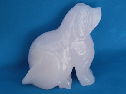 Mangano Calcite hand-carved sitting dog 604g Rocks and Things