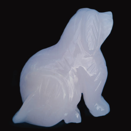 Mangano Calcite hand-carved sitting dog 604g Rocks and Things Store